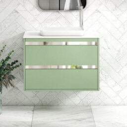 Royal Bathrooms Orion 800mm Mint Sage Wall Hung Plain White Countertop Vanity Unit 2 Drawer With Qubix Basin & Chrome Accent Trim - thumbnail 2