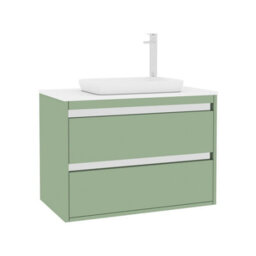 Royal Bathrooms Orion 800mm Mint Sage Wall Hung Plain White Countertop Vanity Unit 2 Drawer With Qubix Basin & Chrome Accent Trim - thumbnail 6