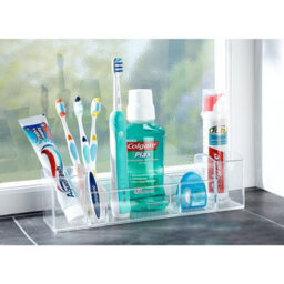 Multi-Compartment Bathroom Organiser - 8 Section Transparent Plastic Caddy Holder For Cosmetics, Toiletries, Toothbrushes - thumbnail 2