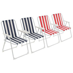 Harbour Housewares Folding Metal Beach Chairs - Blue/red Stripe - Pack Of 4