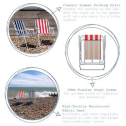 Harbour Housewares Folding Metal Beach Chairs - Blue/red Stripe - Pack Of 4 - thumbnail 2