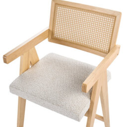 Wyld and Coco Set Of 2 Bar Chairs For Kitchen Island, Light Brown Beige Boucle, Rubberwood Frame, Lacquered Finish - thumbnail 7