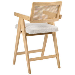Wyld and Coco Set Of 2 Bar Chairs For Kitchen Island, Light Brown Beige Boucle, Rubberwood Frame, Lacquered Finish - thumbnail 6