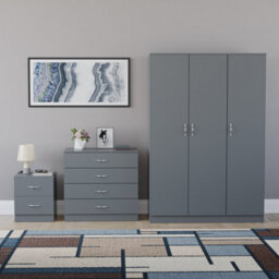 Lassic Vida Designs Riano 3 Piece Bedroom Set (2 Drawer Bedside Chest, 4 Drawer Chest, 3 Door Wardrobe), Grey - thumbnail 7