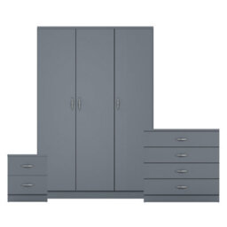 Lassic Vida Designs Riano 3 Piece Bedroom Set (2 Drawer Bedside Chest, 4 Drawer Chest, 3 Door Wardrobe), Grey - thumbnail 8