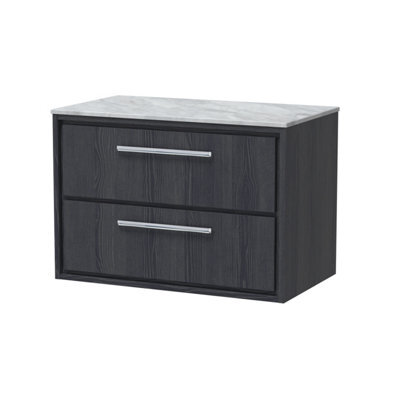 Hudson Reed Lille Wall Hung 2 Drawer Countertop Vanity Unit & Marble Worktop, Graphite Woodgrain, 810 X 460 mm - image 1