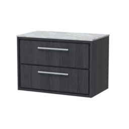 Hudson Reed Lille Wall Hung 2 Drawer Countertop Vanity Unit & Marble Worktop, Graphite Woodgrain, 810 X 460 mm - thumbnail 1