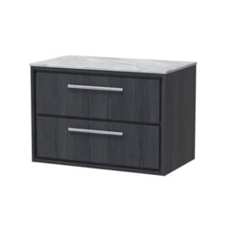 Hudson Reed Lille Wall Hung 2 Drawer Countertop Vanity Unit & Marble Worktop, Graphite Woodgrain, 810 X 460 mm - thumbnail 2