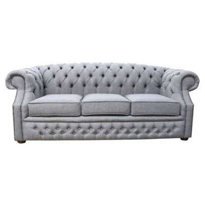 Chesterfield 3 Seater Sofa Gleneagles Plain Silver Fabric In Buckingham Style - image 1