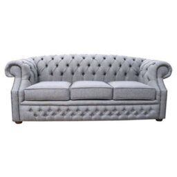 Chesterfield 3 Seater Sofa Gleneagles Plain Silver Fabric In Buckingham Style - thumbnail 1