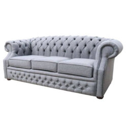Chesterfield 3 Seater Sofa Gleneagles Plain Silver Fabric In Buckingham Style - thumbnail 5