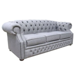 Chesterfield 3 Seater Sofa Gleneagles Plain Silver Fabric In Buckingham Style - thumbnail 3