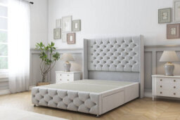 "Comfort Emily Silver Plush Divan Bed Set No Drawers - 54"" Wingback & 12"" Footboard 4'6 Double" - thumbnail 3