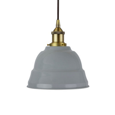 French Grey Lincoln Painted Dome Pendant Light With Matt Antique Brass Lamp Holder And Black Round Cable - Se Home - image 1