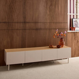 Sweeek - Tv Stand Metal With Wood Decor 4 Doors 180 Cm Beige And Natural - Ashton - thumbnail 6
