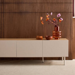 Sweeek - Tv Stand Metal With Wood Decor 4 Doors 180 Cm Beige And Natural - Ashton - thumbnail 7