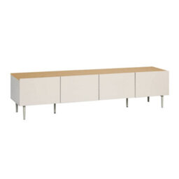 Sweeek - Tv Stand Metal With Wood Decor 4 Doors 180 Cm Beige And Natural - Ashton - thumbnail 2