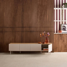 Sweeek - Tv Stand Metal With Wood Decor 4 Doors 180 Cm Beige And Natural - Ashton - thumbnail 4