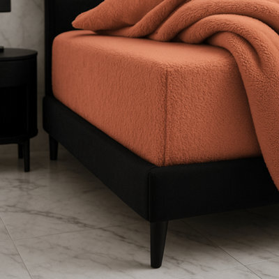 Teddy Fitted Sheet 30Cm Extra Deep Soft Cuddly Soft Touch Bedding Tangerine - image 1