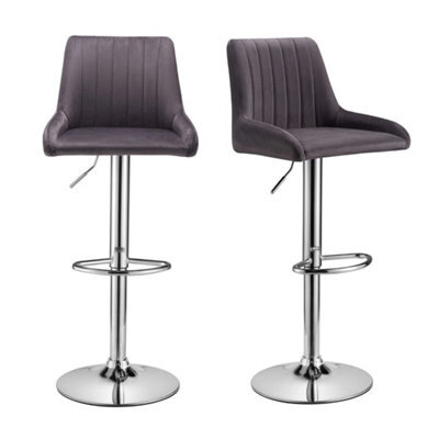 Set Of 2 Grey Velvet Gas Lift Adjustable Kitchen Bar Stools - image 1