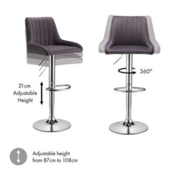 Set Of 2 Grey Velvet Gas Lift Adjustable Kitchen Bar Stools - thumbnail 3