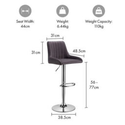 Set Of 2 Grey Velvet Gas Lift Adjustable Kitchen Bar Stools - thumbnail 2