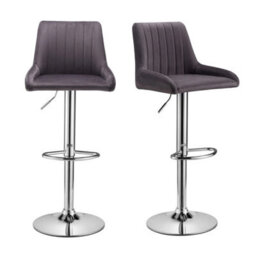 Set Of 2 Grey Velvet Gas Lift Adjustable Kitchen Bar Stools - thumbnail 1