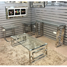 Rectangle Glass Coffee Table Polished Steel Frame Modern Living Room Furniture - thumbnail 5