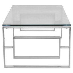 Rectangle Glass Coffee Table Polished Steel Frame Modern Living Room Furniture - thumbnail 4