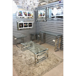 Rectangle Glass Coffee Table Polished Steel Frame Modern Living Room Furniture - thumbnail 6