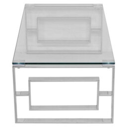 Rectangle Glass Coffee Table Polished Steel Frame Modern Living Room Furniture - thumbnail 3