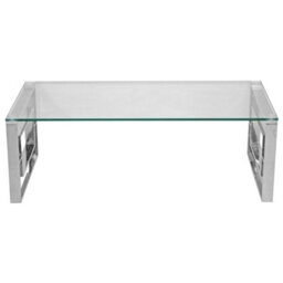 Rectangle Glass Coffee Table Polished Steel Frame Modern Living Room Furniture - thumbnail 2