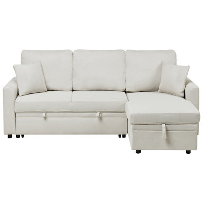 Beliani Corner Sofa Bed 3 Seater Nassjo Faux Linen Light Beige Left Hand - image 1