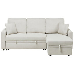 Beliani Corner Sofa Bed 3 Seater Nassjo Faux Linen Light Beige Left Hand - thumbnail 1