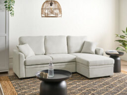 Beliani Corner Sofa Bed 3 Seater Nassjo Faux Linen Light Beige Left Hand - thumbnail 2