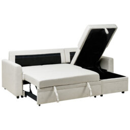 Beliani Corner Sofa Bed 3 Seater Nassjo Faux Linen Light Beige Left Hand - thumbnail 6