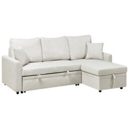 Beliani Corner Sofa Bed 3 Seater Nassjo Faux Linen Light Beige Left Hand - thumbnail 5