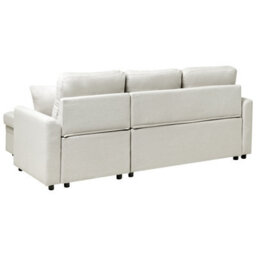 Beliani Corner Sofa Bed 3 Seater Nassjo Faux Linen Light Beige Left Hand - thumbnail 7