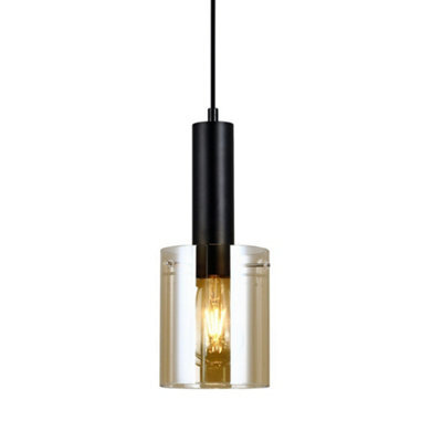 Luminosa Lighting Luminosa Modern Hanging Pendant Black 1 Light  With Amber Shade, E27 - image 1