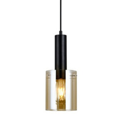 Luminosa Lighting Luminosa Modern Hanging Pendant Black 1 Light  With Amber Shade, E27 - thumbnail 1