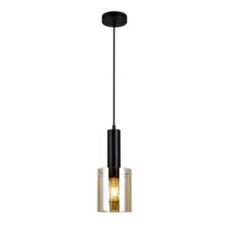 Luminosa Lighting Luminosa Modern Hanging Pendant Black 1 Light  With Amber Shade, E27 - thumbnail 2