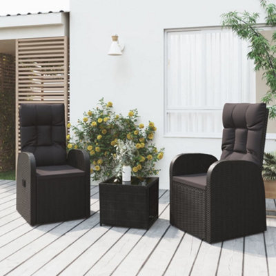 Berkfield 3 Piece Garden Lounge Set Black Poly Rattan&steel - image 1