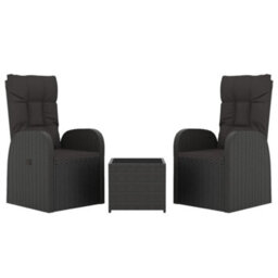 Berkfield 3 Piece Garden Lounge Set Black Poly Rattan&steel - thumbnail 3