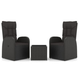 Berkfield 3 Piece Garden Lounge Set Black Poly Rattan&steel - thumbnail 2