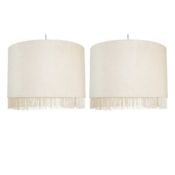 First Choice Lighting Set Of 2 Fringed - Off White 38Cm Fringed Velvet Pendant Shades