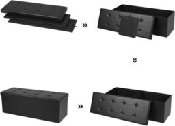 Songmics Folding Ottoman, Storage Ottoman, Storage Chest Bench, With Lid, Footstool, Padded Seating, Wide, Classic Black - thumbnail 5