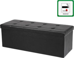 Songmics Folding Ottoman, Storage Ottoman, Storage Chest Bench, With Lid, Footstool, Padded Seating, Wide, Classic Black - thumbnail 6
