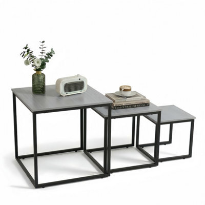 Alivio 3-Tier Storage Coffee Table With Metal Frame Design For Home & Office (Grey) - image 1
