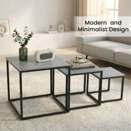 Alivio 3-Tier Storage Coffee Table With Metal Frame Design For Home & Office (Grey) - thumbnail 3