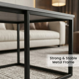 Alivio 3-Tier Storage Coffee Table With Metal Frame Design For Home & Office (Grey) - thumbnail 4